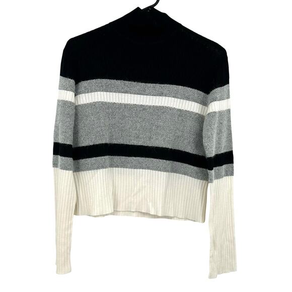 Theory Size‎ Small Pullover Crop Sweater Turtleneck Silk Alpaca Blend Black Gray - Picture 1 of 5